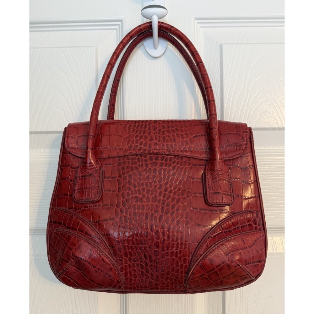 Antonio Melani Y2K Vintage Red Leather Croc Embossed Buckle Satchel Handbag - Picture 2 of 11